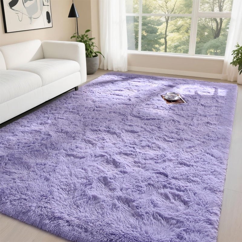 DweIke Fluffy Lavender Purple Rugs for Bedroom Living Room, 4x6 Feet Soft Plush Shaggy Lilac Purple Girls Boys Kids Rug, Non-Slip and Machine Washable Carpet for Dorm Nursery Classroom Decor - Image 1